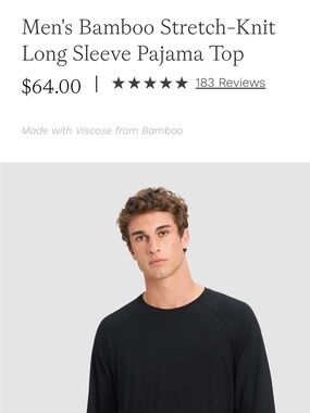 Cozy Earth Men's Bamboo Stretch-Knit Long Sleeve Top - Black